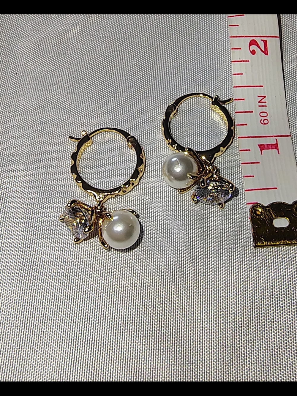 Elegant Classy Gold Plated Pearl and Cubic Zirconia Huggy Hoop Earrings